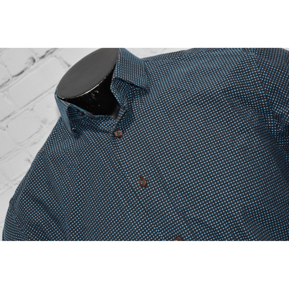 Luchiano Visconti Shirt Mens Small Blue Geometric Long Sleeve Button Up Cotton